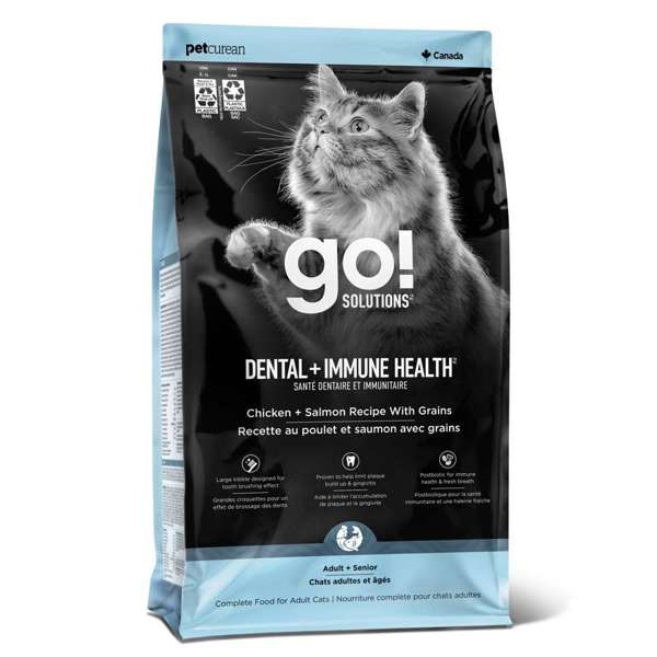Go! Solutions Dental + Immune Health, Chicken + Salmon Recipe with Grains Dry Cat Food