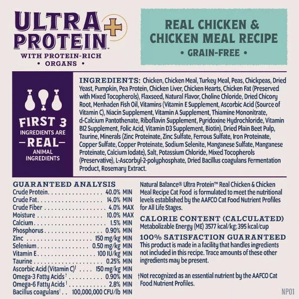 Natural Balance Original Ultra Protein+ Immune and Digestive Health Real Chicken & Chicken Meal Recipe Dry Cat Food, 5lb - Image 6