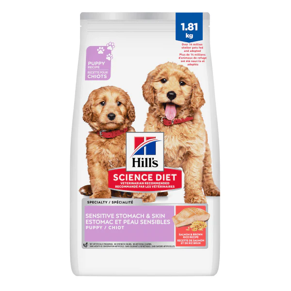 Science Diet Puppy Sensitive Stomach & Skin Salmon and Brown Rice Recipe Dry Dog Food, 4lb